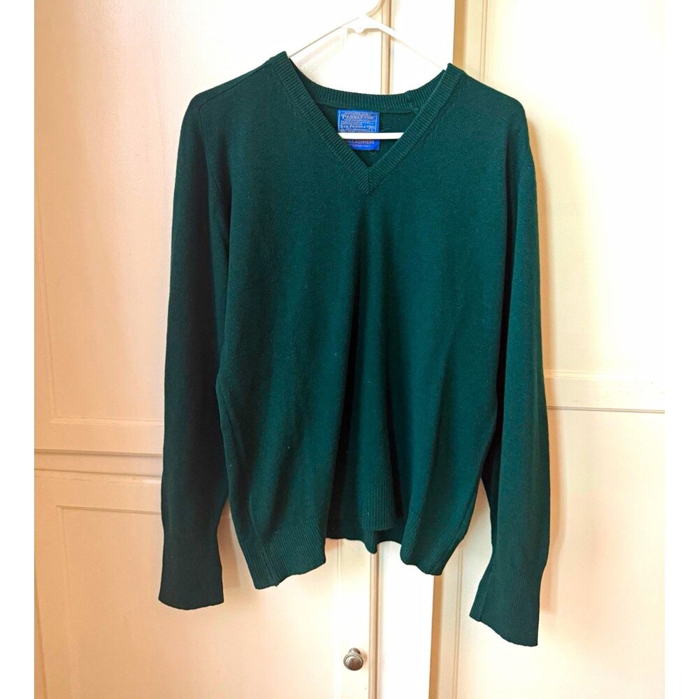 Vintage Sir Pendleton Men’s 100% Cashmere V-Neck Sweater, Forest Green